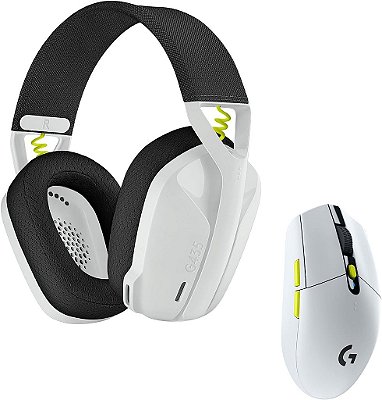 Fone de Ouvido para Jogos Sem Fio Logitech G435 + Mouse de Jogo Sem Fio Logitech G305 - Branco