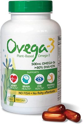 Suplemento diário de Ômega-3 de Alga Vegan Ovega-3, apoia a saúde do coração, cérebro e olhos*, 500 mg de Ômega-3, 135 mg de EPA + 270 mg de DHA, Altern