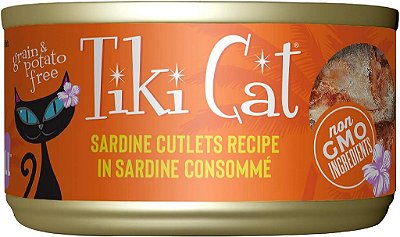 Tiki Cat Grill, Lascas de Sardinha, Ingredientes com Alto Teor de Proteína e 100% não-OGM, Comida Úmida para Gatos de Todas as Fases da Vida, 2.8 oz. Latas (