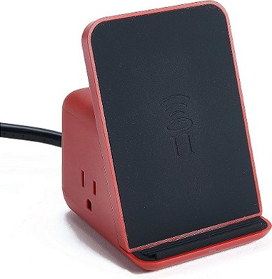 Base de carregamento sem fio HALO com 3 portas USB e 2 tomadas AC, estação de carregamento de celular para até cinco dispositivos, vermelho.