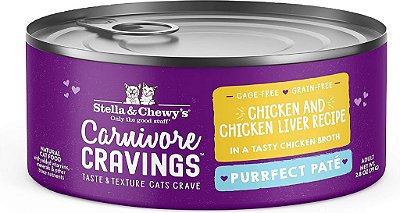 Stella & Chewy's Carnivore Cravings Purrfect Pate Latas - Ração Úmida para Gatos Livre de Grãos, Rica em Proteínas - Receita de Frango e Fígado de Frango - (Latas de 2