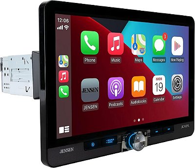 Rádio automotivo touchscreen Jensen J1CA10FL de 10,1 polegadas com certificação Apple CarPlay e Android Auto com fio ou sem fio | Único ou duplo DIN | Bluetooth | Entradas de câmera frontal e traseira