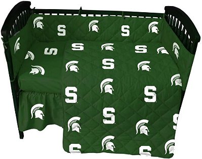Jogo de lençóis para berço Michigan State Spartans da College, 28 x 52 x 6, branco