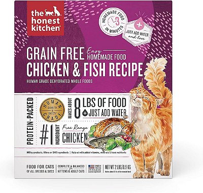 Alimentação para gatos desidratada sem grãos, de frango e peixe, 2 lb.