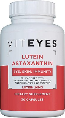 Viteyes Lutein & Astaxanthin - Alivie a fadiga ocular, hidrate e firme a pele, proteção contra a luz azul, suporte imunológico, 20 mg de luteína, 4 mg de ast