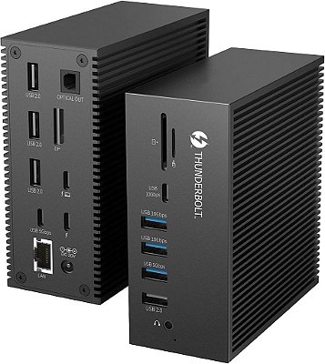 Dock Thunderbolt 3 de 18 em 1, Estação de Conexão Thunderbolt USB C com Dupla Tela com Display Duplo 4K@60Hz, Displayport 8K, 2 USB C, 7 USB A, LAN Gigabit, SD&