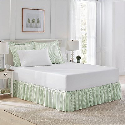 Laura Ashley Home - Saia de cama com babados de algodão, leve e estilo clássico (Riscas Verdes, Solteiro)