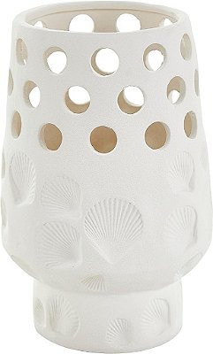 Vaso de Concha de Cerâmica Deco 79 com Recortes Circulares, 7 x 7 x 10, Branco