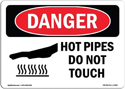 Sinal de Perigo OSHA - Tubos Quentes Não Tocar | Adesivo | Proteja Seu Negócio, Local de Construção, Armazém & Área de Loja | Fabricado nos EUA