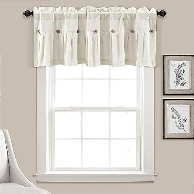 Lush Decor Linen Button Farmhouse Valance, 84 W x 18 L, Off White - Rustic Valance For Window - Pleated Color Block Design With Coconut Husk Button Detail
Tradução: Lush Decor Linen Button Farmhouse Valance, 84