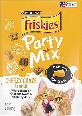 Petiscos para gatos Friskies, Party Mix Cheezy Craze Crunch - (6) 6 oz. Embalagens, Feitos em Instalações dos EUA