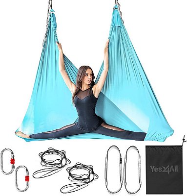 Yes4All Balanço de Yoga Aéreo 5,5 jardas, 198 polegadas de altura, Tecido Aéreo, Trapézio de Yoga Aumentando Força, Flexibilidade e Equilíbrio