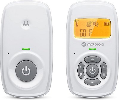Monitor de áudio para bebê Motorola AM24 com tela LCD - Alcance de 1000 pés, conexão segura e privada, comunicação bidirecional, sensor de temperatura ambiente, unidade dos pais portátil (bateria recarregável integrada