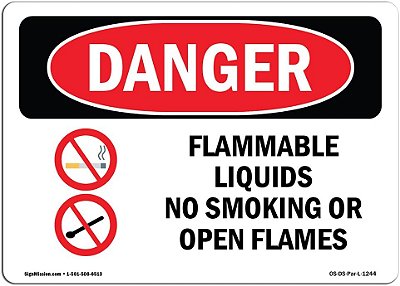 Sinal de Perigo da OSHA - Líquidos Inflamáveis Proibido Fumar ou Chamas Abertas | Adesivo de Vinil | Proteja seu Negócio, Local de Construção, Área de Loja | Fabricado nos EUA, Ad
