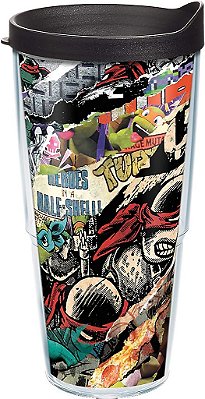 Caneca de viagem isolada de parede dupla Tervis Nickelodeon Teenage Mutant Ninja Turtles feita nos EUA Mantém bebidas frias e quentes, 24oz, Clássica