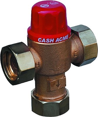 Válvula Termostática de Mistura Cash Acme 3/4 Polegadas HG110-HX com Conexões MNPT e Verificações Integradas, Acabamento em Latão, 24518