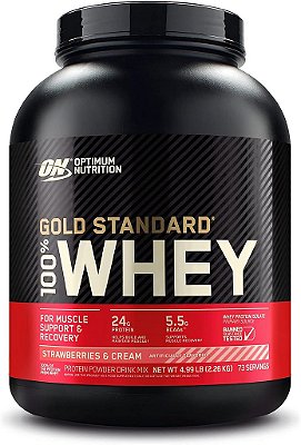 Proteína em pó 100% Whey Gold Standard, Morango com Creme, 5 libras (Embalagem Pode Variar) da Optimum Nutrition