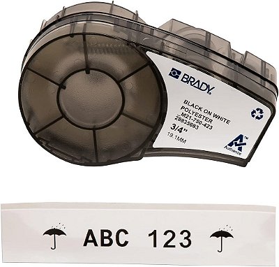 Etiqueta de Poliéster para Ambientes Adversos da Brady Autêntica (M21-750-423) para Código de Barras, Painel Solar, Placa de Circuito Impresso, Preto em Branco- Para Impressoras M210, M210
