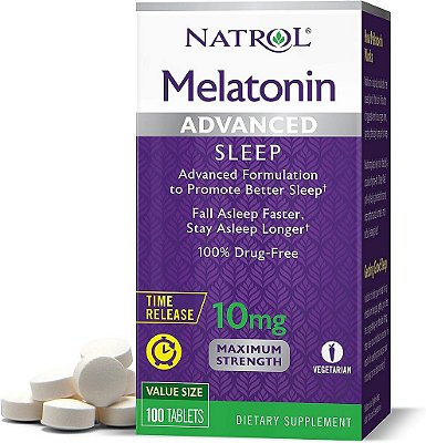 Melatonina Avançada de Sono Natrol 10mg, Suplemento Dietético para um Sono Repousante, Comprimidos de Liberação Prolongada de Melatonina, 100 Comprimidos de Liberação Prolongada, 100 Dias