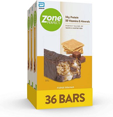 Barras de Proteína ZonePerfect, 14g de Proteína, 18 Vitaminas e Minerais, Barra de Lanche Nutritivo, Fudge Graham, 36 Barras