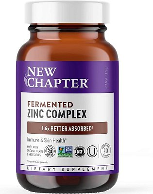 Suplemento de Zinco New Chapter, Complexo de Zinco Fermentado, Um por Dia para Apoio Imunológico + Saúde da Pele + Ingredientes Não-Transgênicos, Fácil de Engolir e Digestão, 90 Com