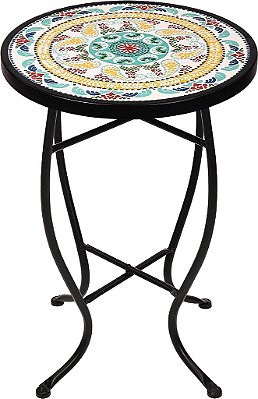 Mesa de apoio redonda de cerâmica com azulejo de 14 polegadas Elevon para uso interno e externo, Abacaxi.