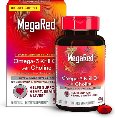 Óleo de Krill MegaRed 750mg com Omega 3 e Colina, Suplemento Recomendado por Médicos, com EPA, DHA e Fosfolipídios, Auxilia na Saúde do Coração, Cérebro e Fígado,
