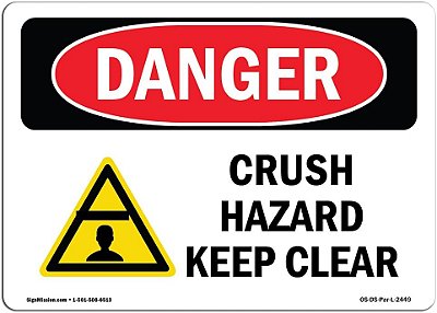 Sinal de Perigo da OSHA - Risco de Esmagamento Mantenha-se Afastado | Adesivo | Proteja Sua Empresa, Canteiro de Obras, Armazém e Área de Loja | Feito nos EUA