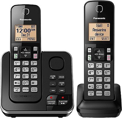 Sistema de Telefone Sem Fio Expansível da Panasonic com Secretária Eletrônica, Visor Âmbar Iluminado e Bloqueio de Chamadas - 2 Aparelhos - KX-TGC362B (Preto)