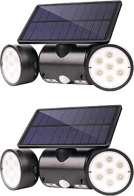 Luz de Segurança Externa Solar UCGG com Sensor de Movimento e Cabeças Duplas, à Prova D'água IP65, Ângulo Amplo de 360°, 3 Modos com Controle Remoto, para Garagem, Jard