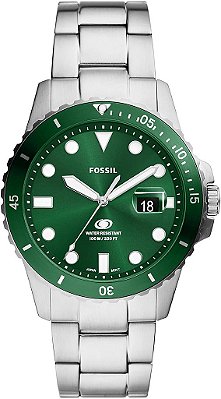 Relógio esportivo inspirado em mergulho para homens da Fossil Blue com pulseira de aço inoxidável, silicone ou couro.