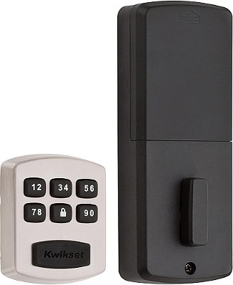 Trava eletrônica de embutir sem chave Kwikset 905 Keyless Entry Deadbolt, fechadura eletrônica com teclado de 6 botões, ideal para garagem ou porta lateral, sem chave, níquel acetinado