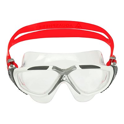 Óculos de Natação Unissex para Adultos Aqua Sphere Vista - Ajuste Personalizado OneTouch, Visão Periférica Ampla - Máscara Durável para Nadadores Ativos em Águas Abertas - Lente Transparente, Armação Branca