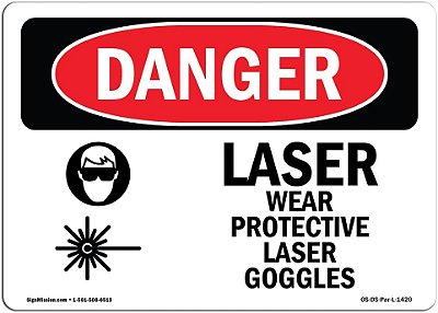 Sinal de perigo da OSHA - Óculos de proteção a laser | Adesivo | Proteja sua empresa, canteiro de obras, armazém e área de loja | Fabricado nos EUA