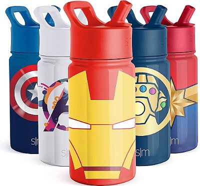 Garrafa de água para crianças do Homem de Ferro da coleção Simple Modern Marvel com tampa de canudo | Copo térmico reutilizável de aço inoxidável para presentear escola, crianças e meninos | Coleção Summit |