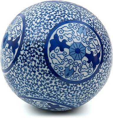 Mobiliário Oriental 6 Bola Decorativa de Porcelana - Medalhões Azuis (B)