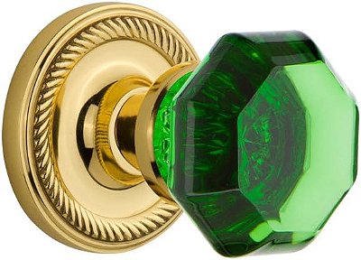 Maçaneta Dupla Falsa de Roseta de Corda Nostalgic Warehouse 723589 com Botão Waldorf Emerald em Latão sem Verniz