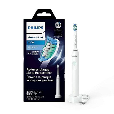 Escova de Dente Elétrica Recarregável PHILIPS Sonicare 2100, Escova de Dentes Elétrica, Branco e Menta, HX3661/04