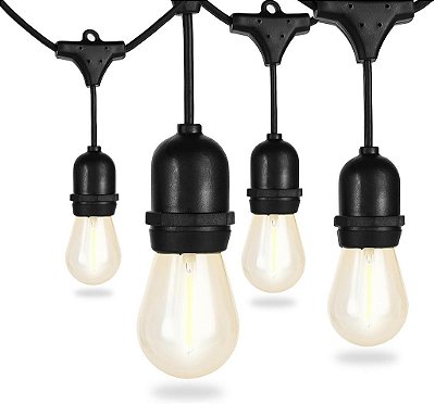 Luzes de Corda para Exterior LOKATSE HOME 54 pés 15+1 Lâmpadas de Reposição à Prova de Quebra LED Estilo Vintage Edison UL Listado Conectável Pendurável