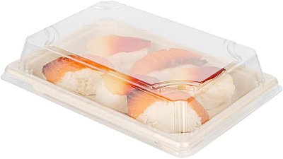 Apenas TAMPAS Restaurantware: Tampas de Plástico Luxo com Folha de Alumínio para Bandeja de Sushi Pequena, 100 Tampas de Prato Retangular de Bagasse - Bandejas Vendidas Separadamente, Design