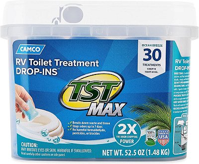 Camco TST MAX Tratamento para Banheiro de RV em gotas | Controle odores indesejados e desintegre resíduos e papel higiênico | Seguro para Fossa Séptica | Fragrância de Brisa do Oce