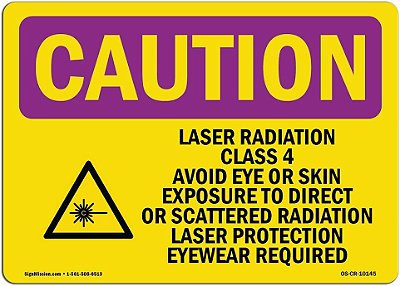 Aviso de Radiação OSHA - Radiação a Laser Classe 4 Evitar com Símbolo | Adesivo | Proteja sua Empresa, Local de Trabalho, Armazém | Fabricado nos EUA