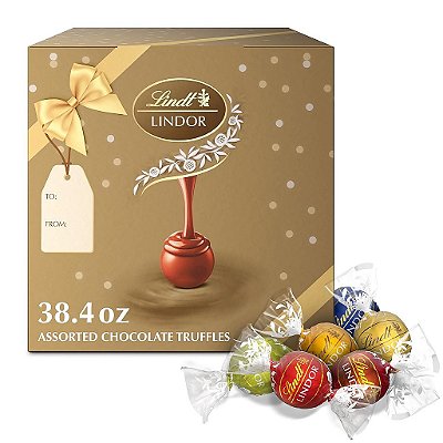 Caixa de Presente de 90 Bombons de Chocolate Sortidos Lindt LINDOR para o Dia dos Namorados, Com Centro de Trufa Suave e Derretida, 38,4 oz. de Chocolate