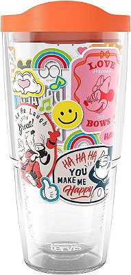 Copos de viagem de parede dupla isolados Tervis Disney 100º Aniversário Happy Faces Feito nos EUA Mantém Bebidas Frias e Quentes, 24oz, Clássico