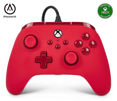 Controle com fio PowerA Advantage para Xbox Series X|S - Vermelho, controle Xbox com cabo USB-C removível de 10ft, botões mapeáveis, travas de gatilho e motores de vibração, licenciado oficialmente para Xbox