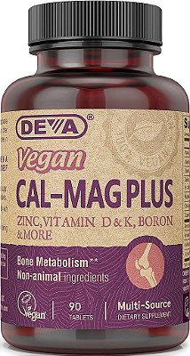 Suplemento DEVA Vegan Cal MAG Plus com Cálcio, Magnésio, Zinco, Boro, Vitamina C, D & K, Suplemento Nutricional Diário para Manter Ossos Fortes, 90 Comprimidos (Embalagem