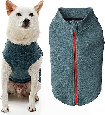 Sweater para cachorro em fleece de microfibra com zíper Gooby - Turquesa, tamanho X-Grande - Casaco quente para cachorro em fleece de microfibra de duas camadas sem anel para coleira - Suéter de inverno