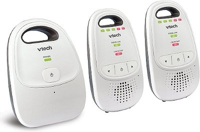 Monitor de bebê VTech atualizado com bateria recarregável, longo alcance, som cristalino e alertas.