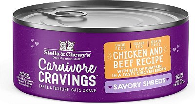 Stella & Chewy's Carnivore Cravings Savory Shreds Latas - Comida Molhada para Gatos Livre de Grãos e Rica em Proteínas - Receita de Frango Criado em Cativeiro e Carne de Gado Alimentado com