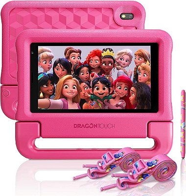 Tablet Infantil Dragon Touch, 32GB de Armazenamento, Tablets Android de 7 polegadas para Crianças, Controle dos Pais, Kidoz Pré-instalado, Capa à prova de criança, Alça de Ombro e Caneta St